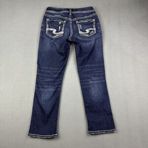 Silver Jeans Womens 26 Blue Dark Wash Suki Capri Straight Leg Distressed Denim